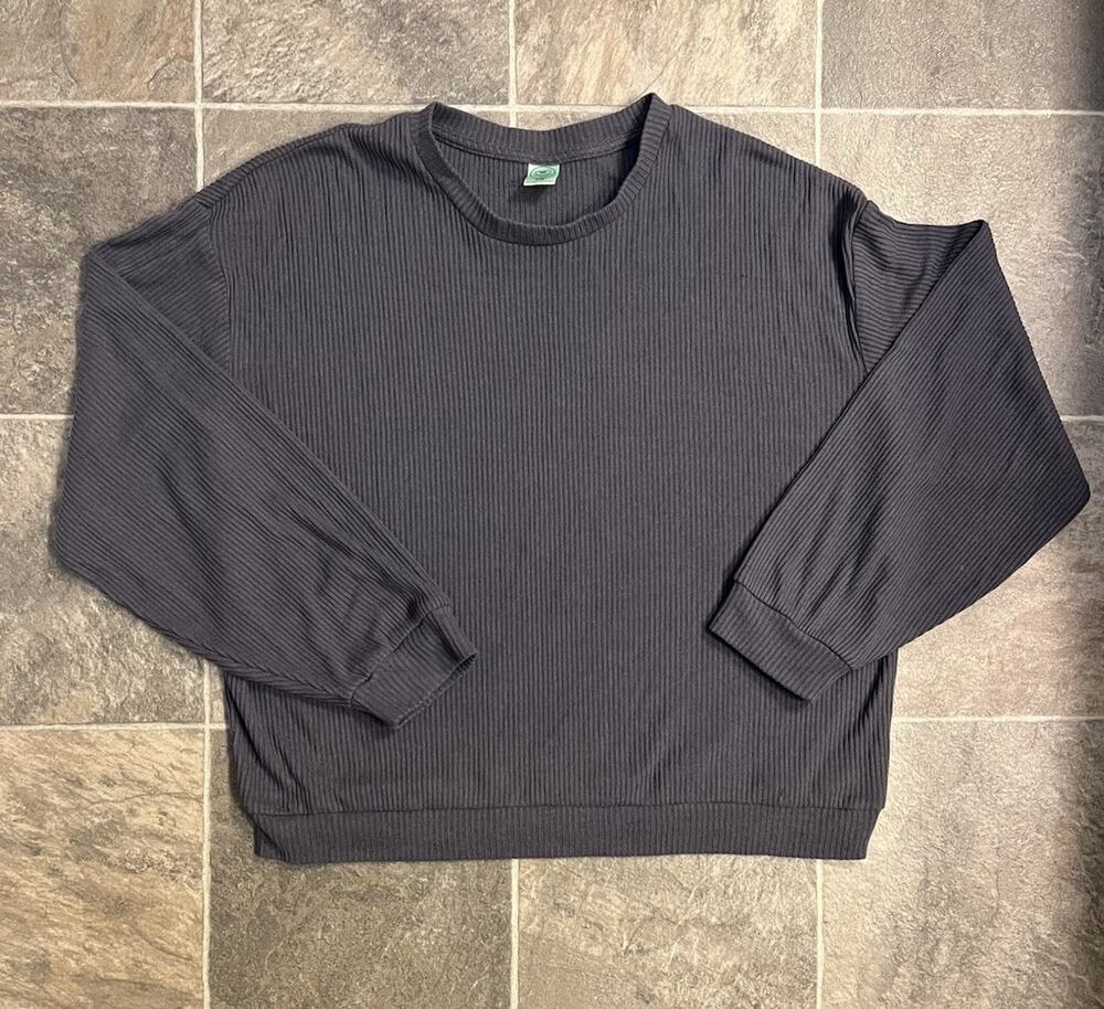 Honeydew Intimates Womens L Gray Ribbed Lounge Pullover Sweatshirt Rayon Blend